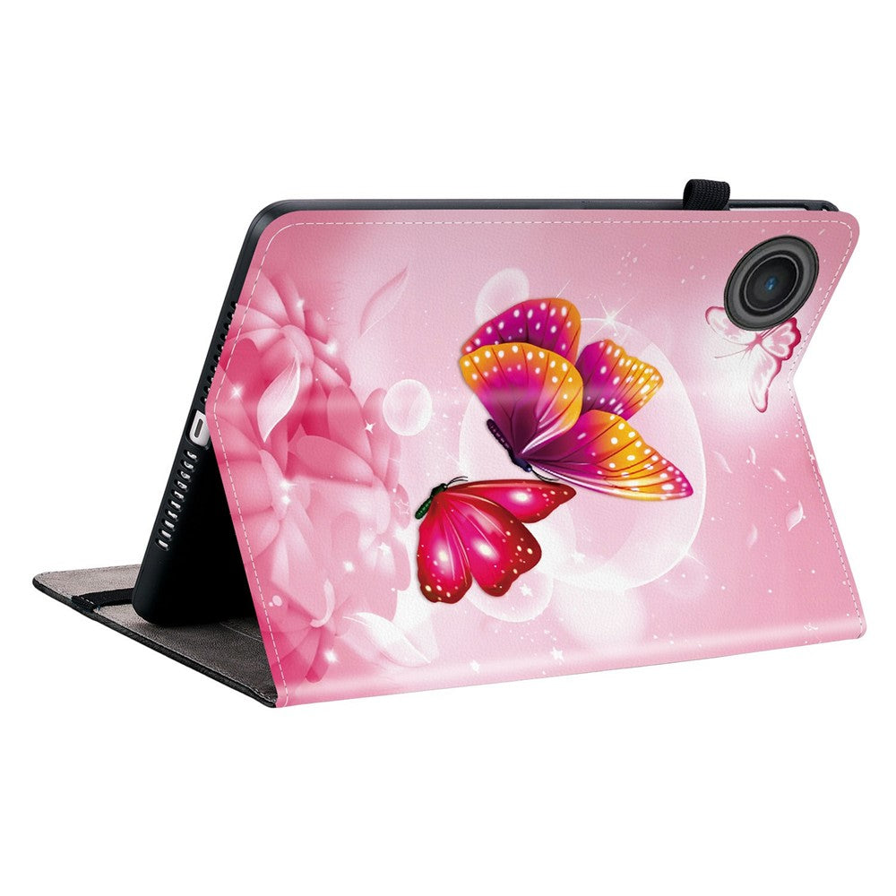 For Lenovo Tab TB311FU Leather Case Pattern Printed Stand Tablet Cover with Card Slots - Pink Butterfly