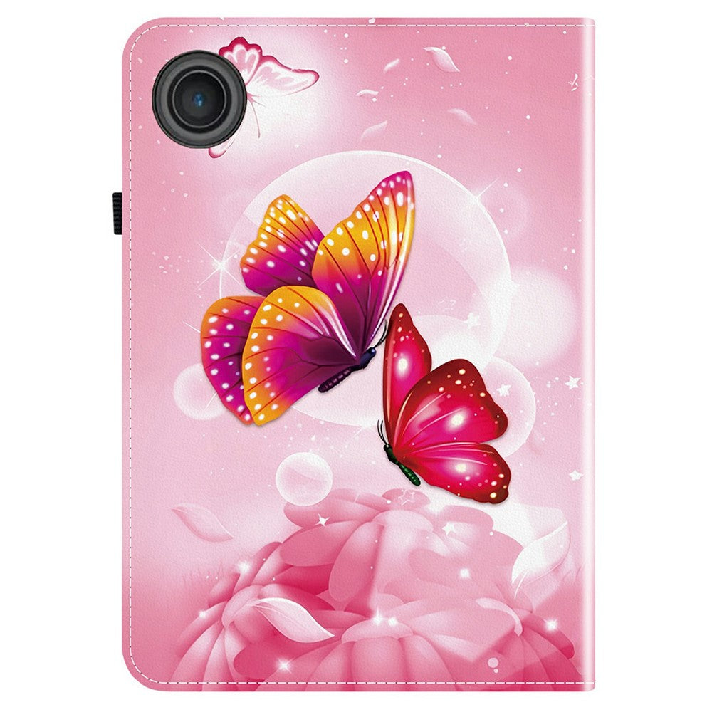 For Lenovo Tab TB311FU Leather Case Pattern Printed Stand Tablet Cover with Card Slots - Pink Butterfly