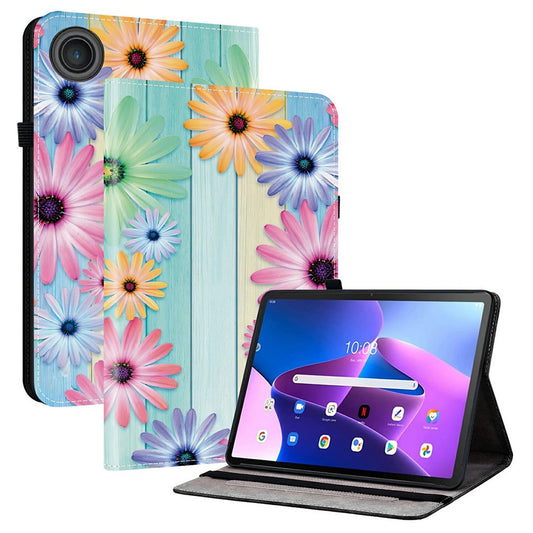 For Lenovo Tab TB311FU Leather Case Pattern Printed Stand Tablet Cover with Card Slots - Sunflower