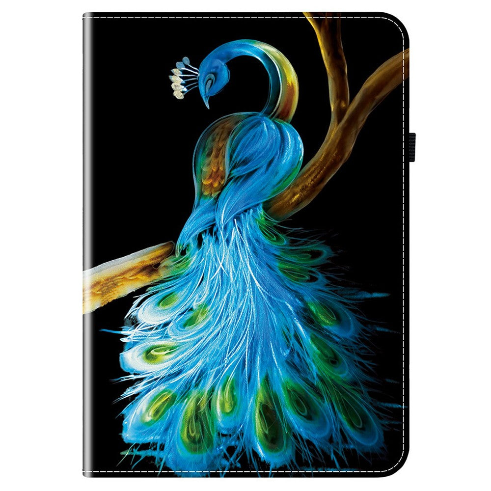 For Lenovo Tab TB311FU Leather Case Pattern Printed Stand Tablet Cover with Card Slots - Peacock