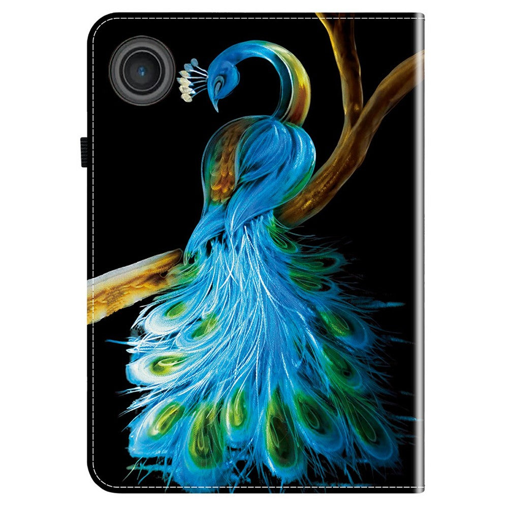 For Lenovo Tab TB311FU Leather Case Pattern Printed Stand Tablet Cover with Card Slots - Peacock