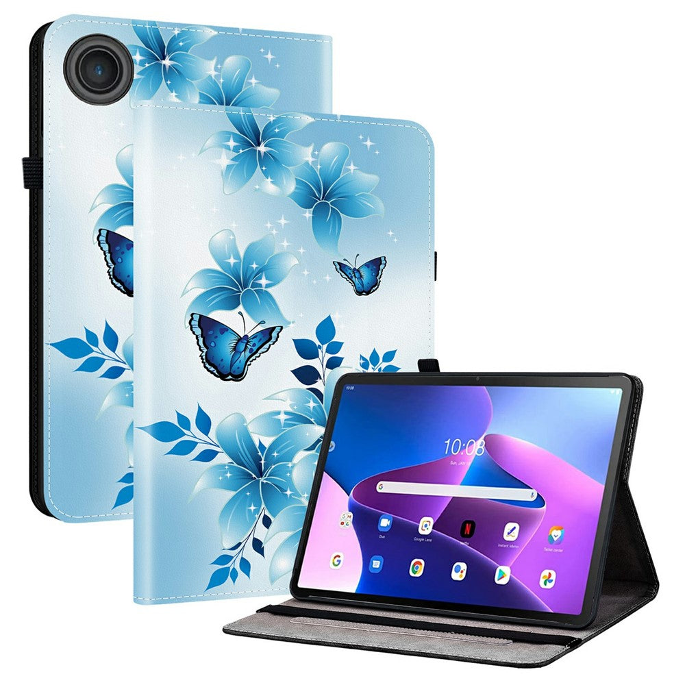 For Lenovo Tab TB311FU Leather Case Pattern Printed Stand Tablet Cover with Card Slots - Blue Butterfly