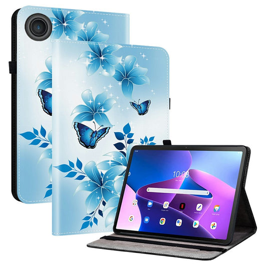 For Lenovo Tab TB311FU Leather Case Pattern Printed Stand Tablet Cover with Card Slots - Blue Butterfly