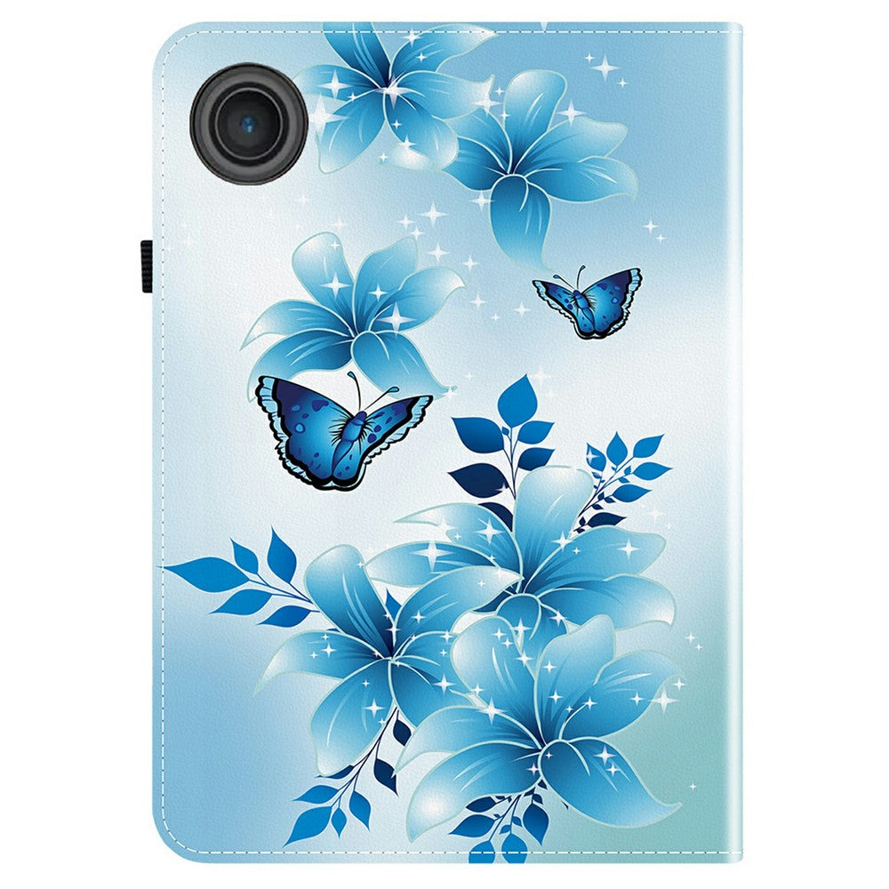 For Lenovo Tab TB311FU Leather Case Pattern Printed Stand Tablet Cover with Card Slots - Blue Butterfly