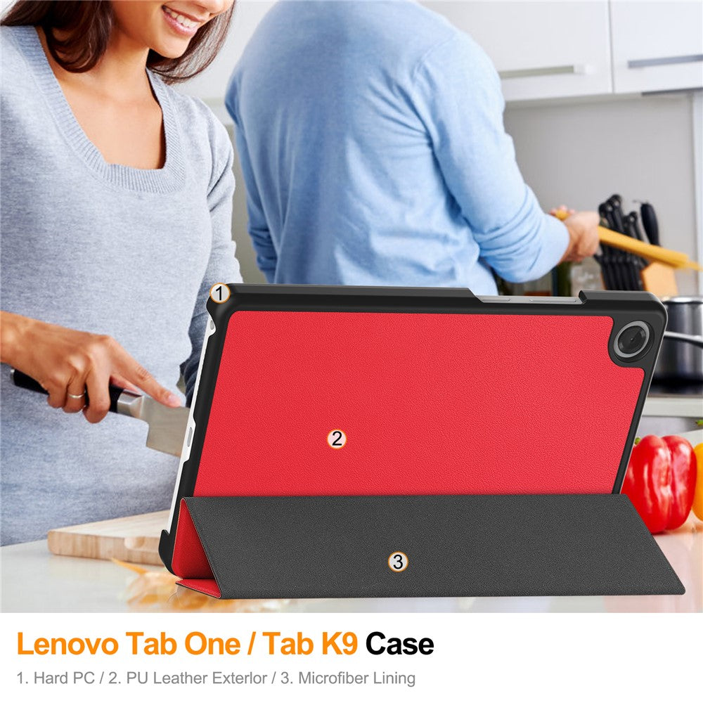 For Lenovo Tab K9 / Tab One Case Anti-Drop Leather Stand Tablet Cover - Red