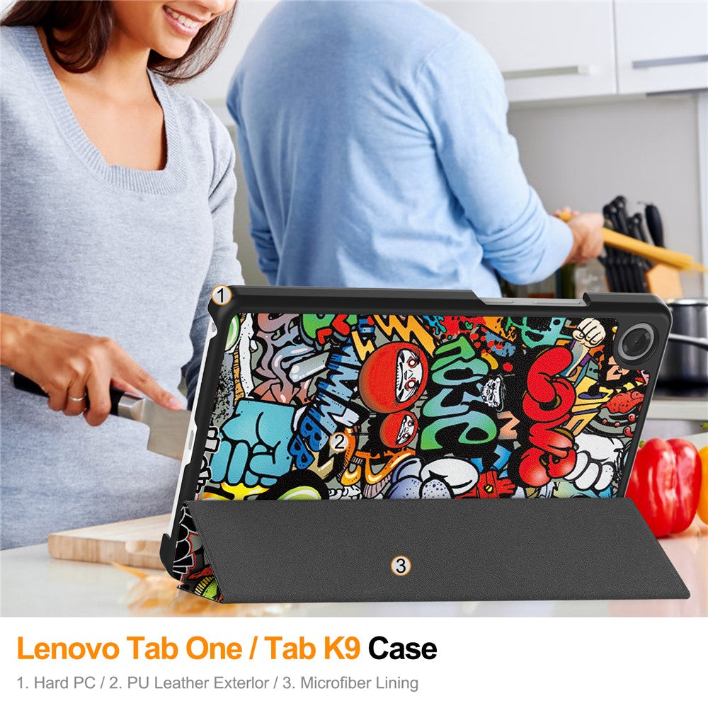 For Lenovo Tab K9 / Tab One Case Pattern Print Leather Stand Tablet Cover - Graffiti
