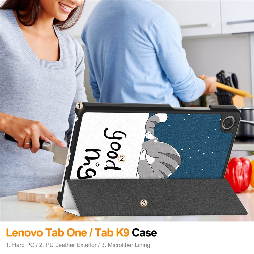 For Lenovo Tab K9 / Tab One Case Pattern Print Leather Stand Tablet Cover - Cat