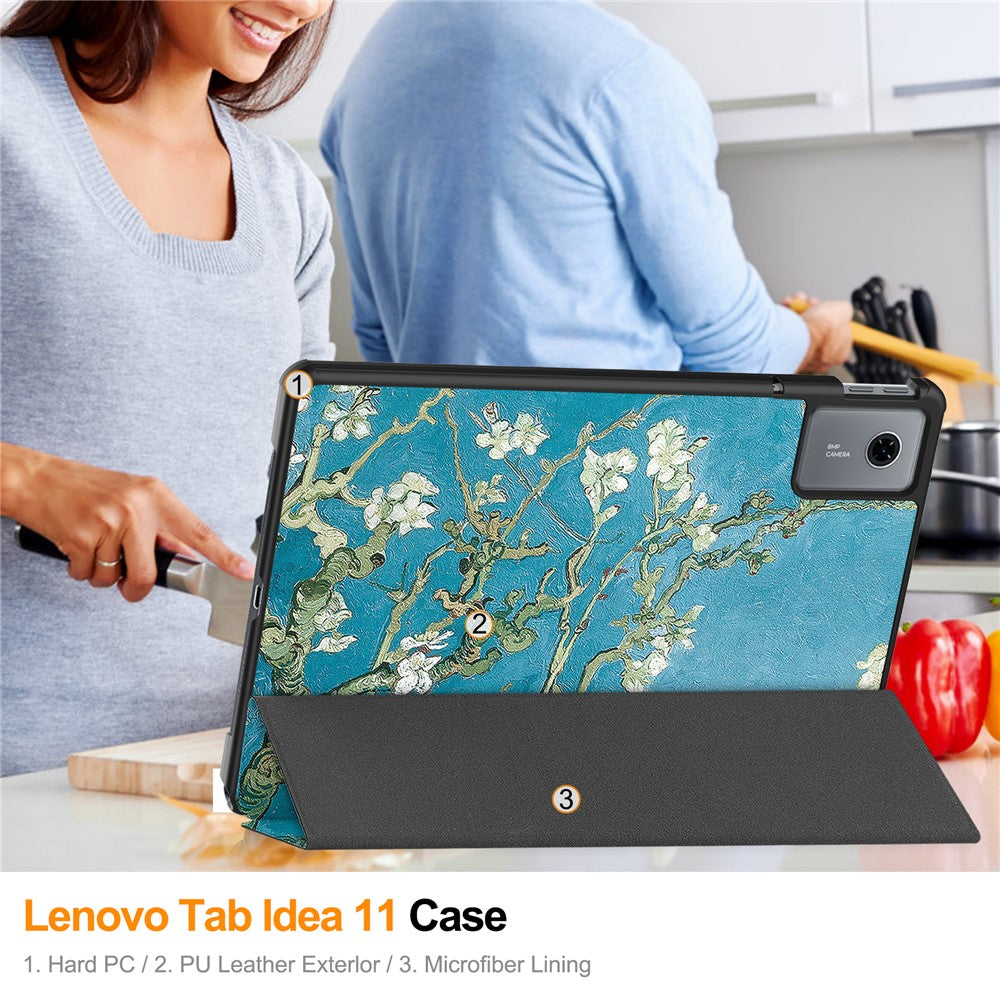 For Lenovo Idea Tab / Xiaoxin Pad 11 2025 Case Pattern Print Leather Stand Tablet Cover - Apricot
