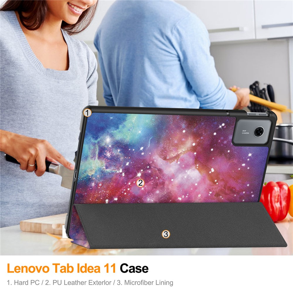 For Lenovo Idea Tab / Xiaoxin Pad 11 2025 Case Pattern Print Leather Stand Tablet Cover - Galaxy