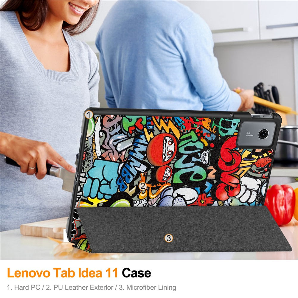 For Lenovo Idea Tab / Xiaoxin Pad 11 2025 Case Pattern Print Leather Stand Tablet Cover - Graffiti