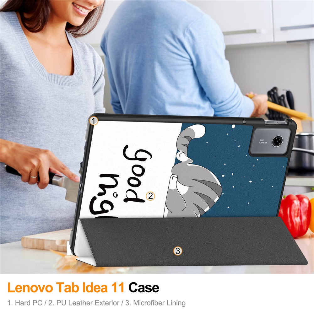 For Lenovo Idea Tab / Xiaoxin Pad 11 2025 Case Pattern Print Leather Stand Tablet Cover - Cat