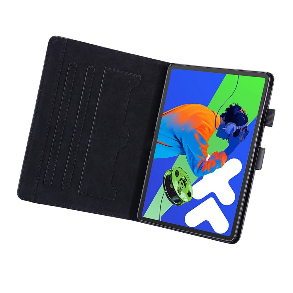 For Lenovo Xiaoxin Pad Pro 12.7 (2025) Case Tablet Stand Leather Cover Card Slots Animal Pattern - Black