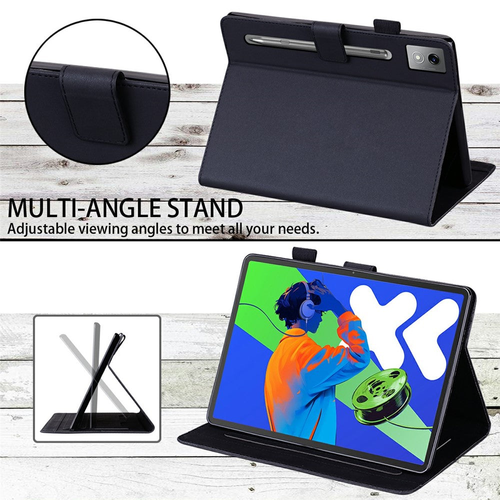 For Lenovo Xiaoxin Pad Pro 12.7 (2025) Case Tablet Stand Leather Cover Card Slots Animal Pattern - Black