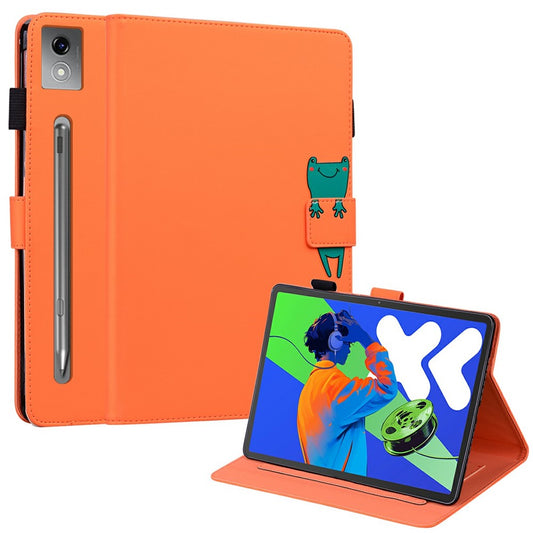 For Lenovo Xiaoxin Pad Pro 12.7 (2025) Case Tablet Stand Leather Cover Card Slots Animal Pattern - Orange