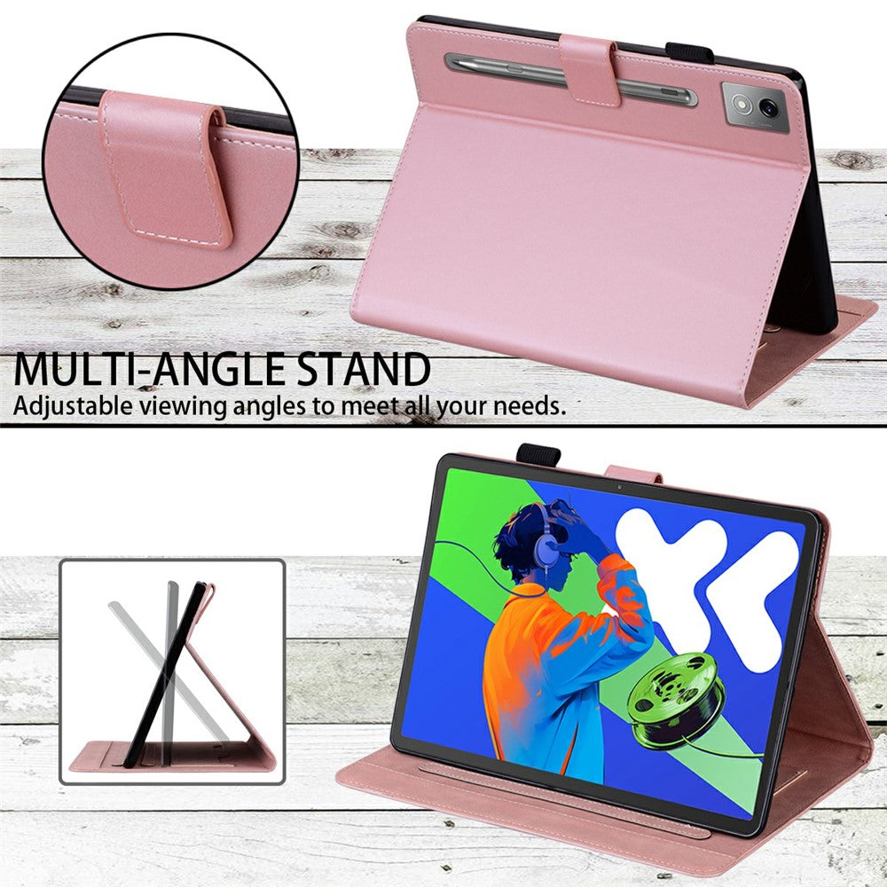 For Lenovo Xiaoxin Pad Pro 12.7 (2025) Case Tablet Stand Leather Cover Card Slots Animal Pattern - Rose Gold