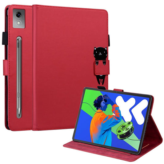 For Lenovo Xiaoxin Pad Pro 12.7 (2025) Case Tablet Stand Leather Cover Card Slots Animal Pattern - Red