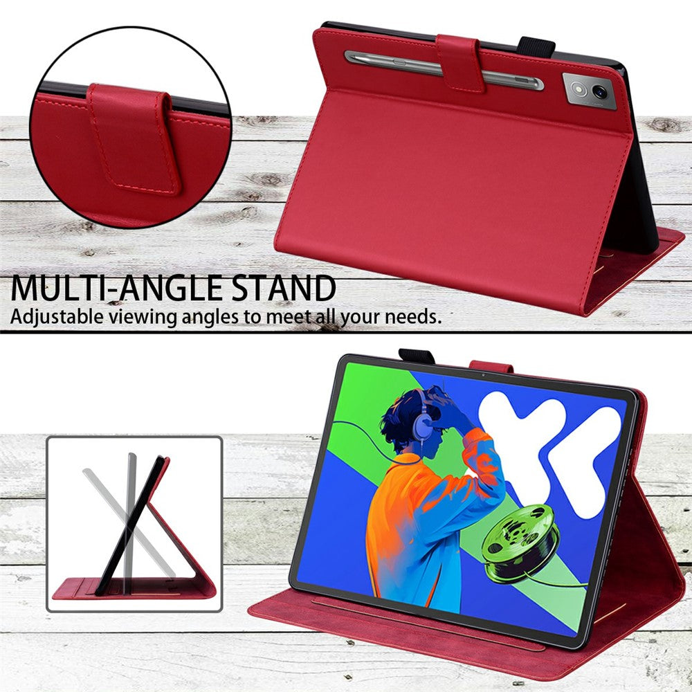 For Lenovo Xiaoxin Pad Pro 12.7 (2025) Case Tablet Stand Leather Cover Card Slots Animal Pattern - Red