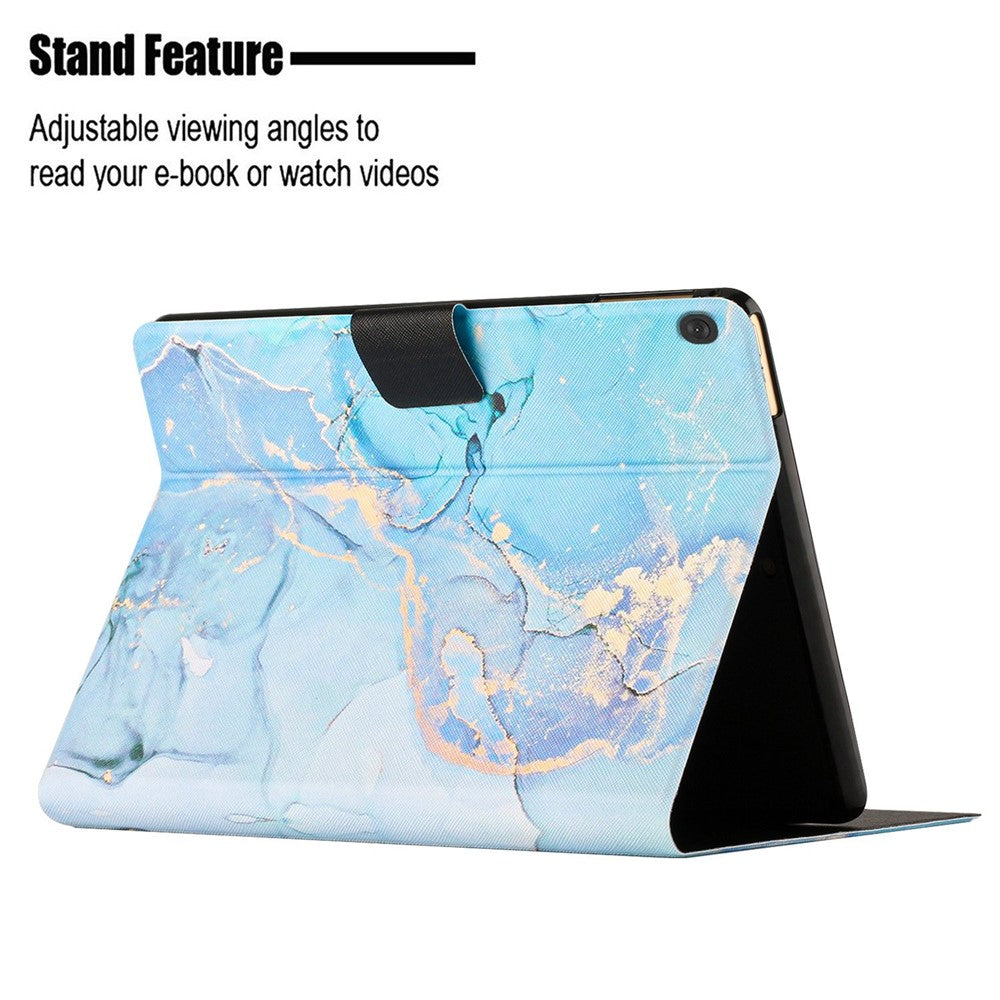 For Lenovo Tab M10 TB-X605F / X505 Adjustable Stand Marble Pattern Tablet Cover PU Leather Card Holder Anti-scratch Case - Blue Marble