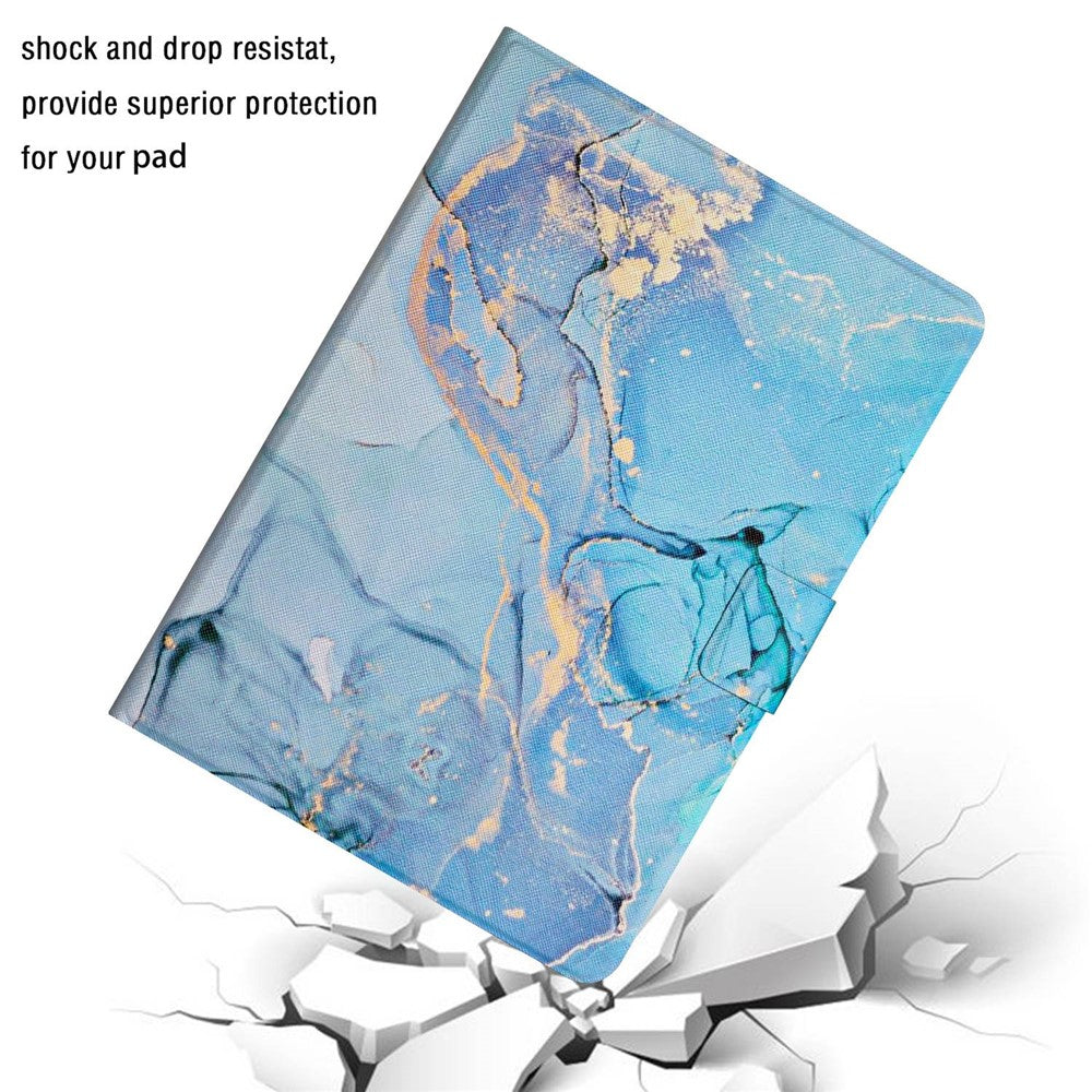 For Lenovo Tab M10 TB-X605F / X505 Adjustable Stand Marble Pattern Tablet Cover PU Leather Card Holder Anti-scratch Case - Blue Marble