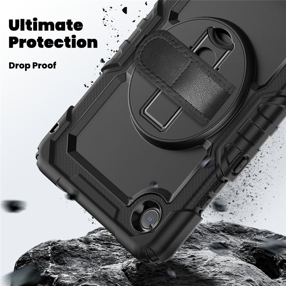For Lenovo Tab K9 TB305FU Case PC + Silicone Tablet Cover with PET Film and Shoulder Strap - Black