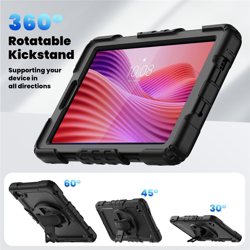 For Lenovo Tab K9 TB305FU Case PC + Silicone Tablet Cover with PET Film and Shoulder Strap - Black