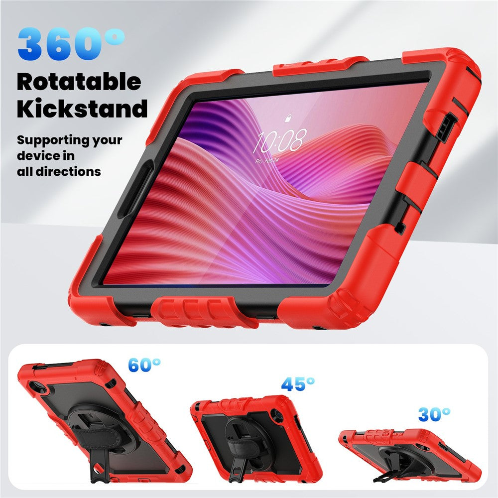 For Lenovo Tab K9 TB305FU Case PC + Silicone Tablet Cover with PET Film and Shoulder Strap - Red