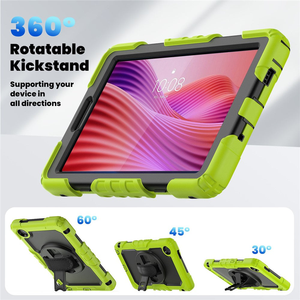 For Lenovo Tab K9 TB305FU Case PC + Silicone Tablet Cover with PET Film and Shoulder Strap - Yellowgreen