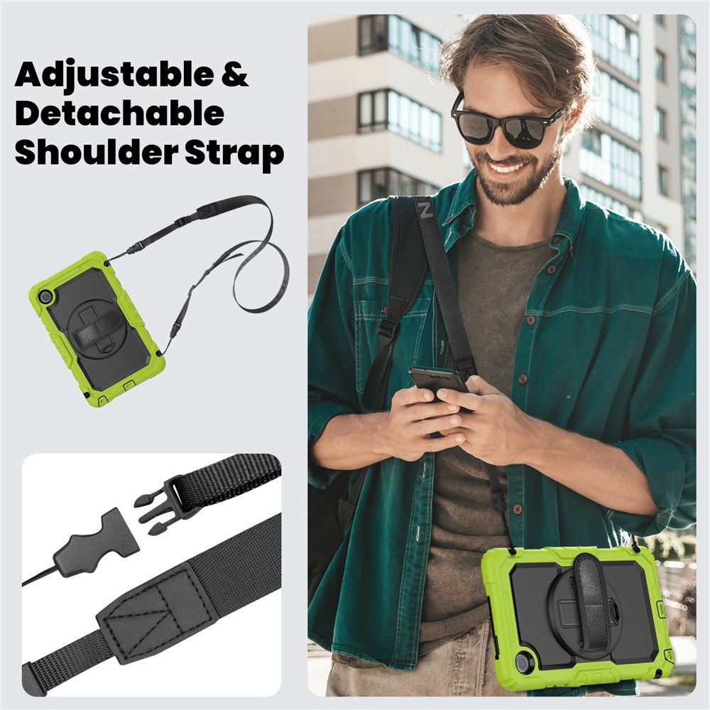 For Lenovo Tab K9 TB305FU Case PC + Silicone Tablet Cover with PET Film and Shoulder Strap - Yellowgreen