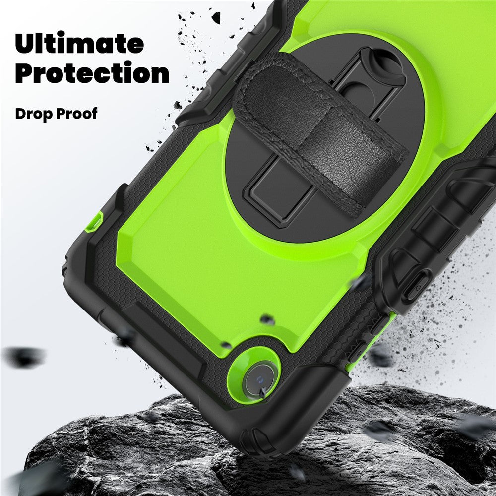 For Lenovo Tab K9 TB305FU Case PC + Silicone Tablet Cover with PET Film and Shoulder Strap - Black / Yellowgreen
