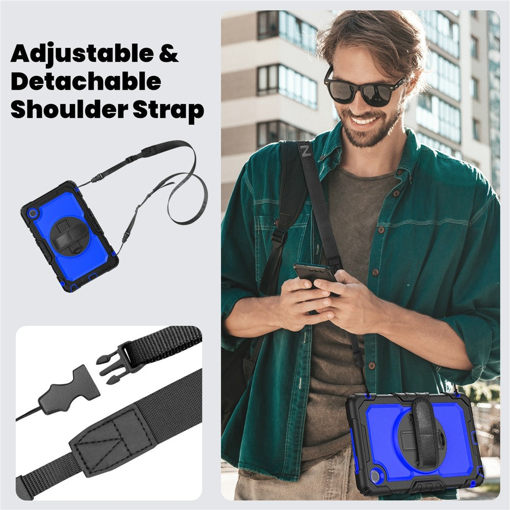 For Lenovo Tab K9 TB305FU Case PC + Silicone Tablet Cover with PET Film and Shoulder Strap - Black / Blue