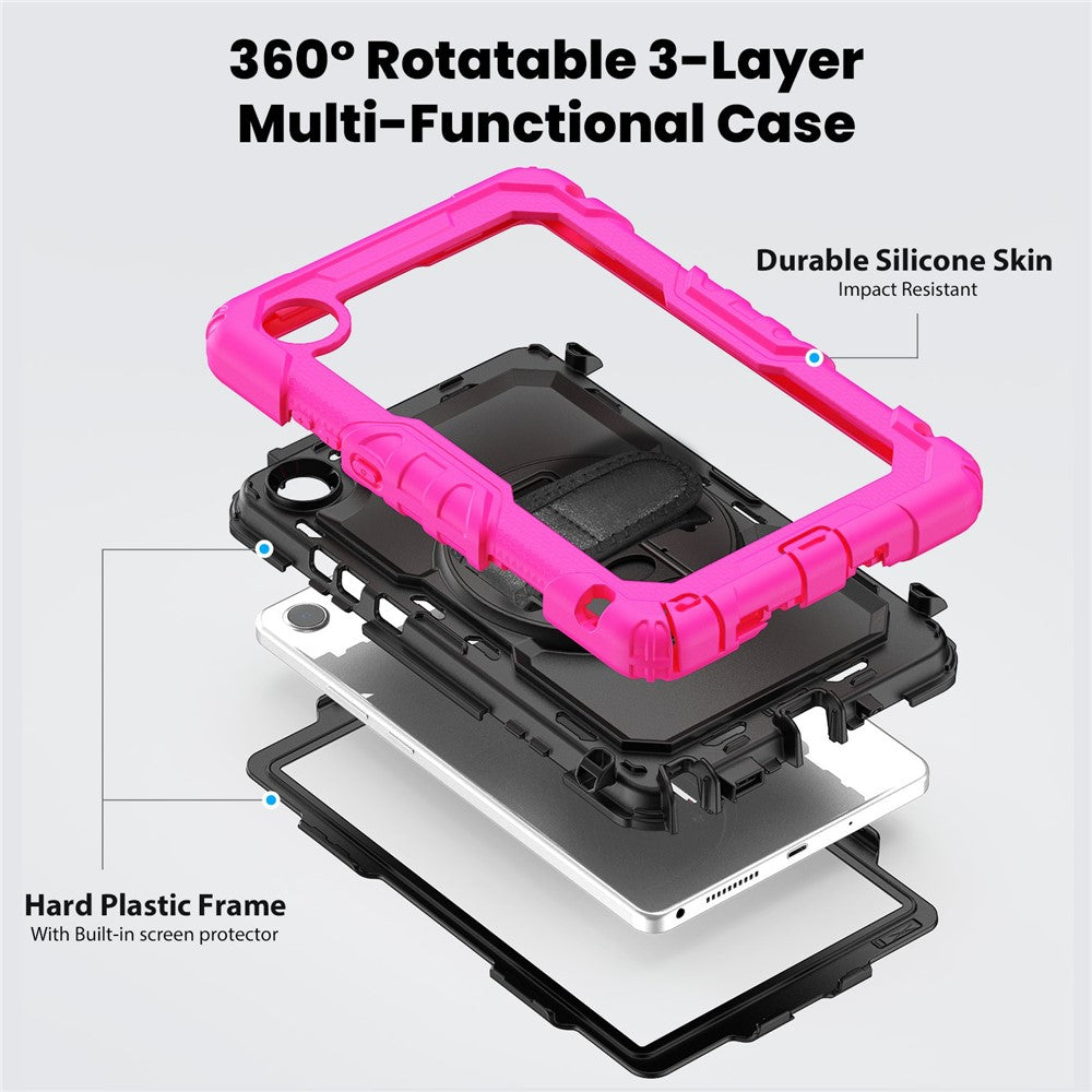 For Lenovo Tab K9 TB305FU Case PC + Silicone Tablet Cover with PET Film and Shoulder Strap - Rose