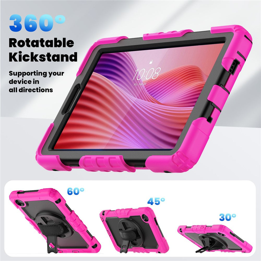 For Lenovo Tab K9 TB305FU Case PC + Silicone Tablet Cover with PET Film and Shoulder Strap - Rose