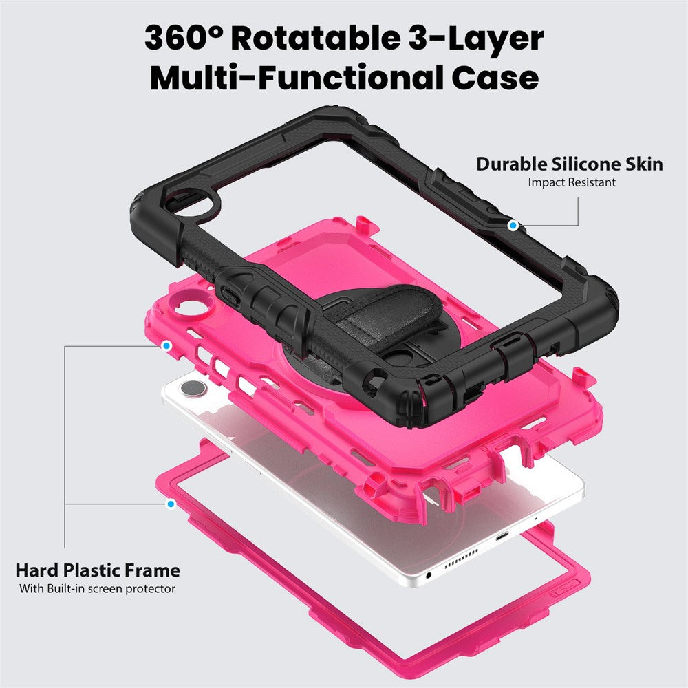 For Lenovo Tab K9 TB305FU Case PC + Silicone Tablet Cover with PET Film and Shoulder Strap - Black / Rose