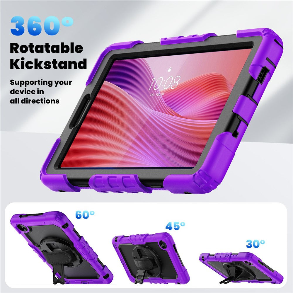 For Lenovo Tab K9 TB305FU Case PC + Silicone Tablet Cover with PET Film and Shoulder Strap - Purple