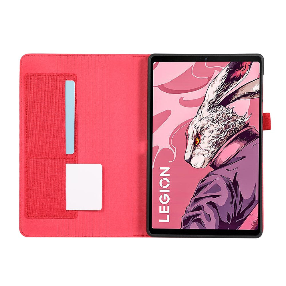 For Lenovo Legion Y700 Gen 4 Case with Stand Card Holder Cloth Texture Leather Tablet Cover - Red
