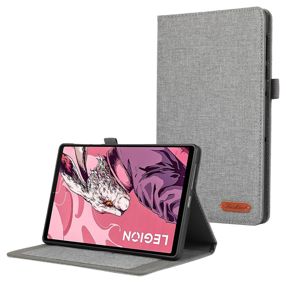 For Lenovo Legion Y700 Gen 4 Case with Stand Card Holder Cloth Texture Leather Tablet Cover - Grey
