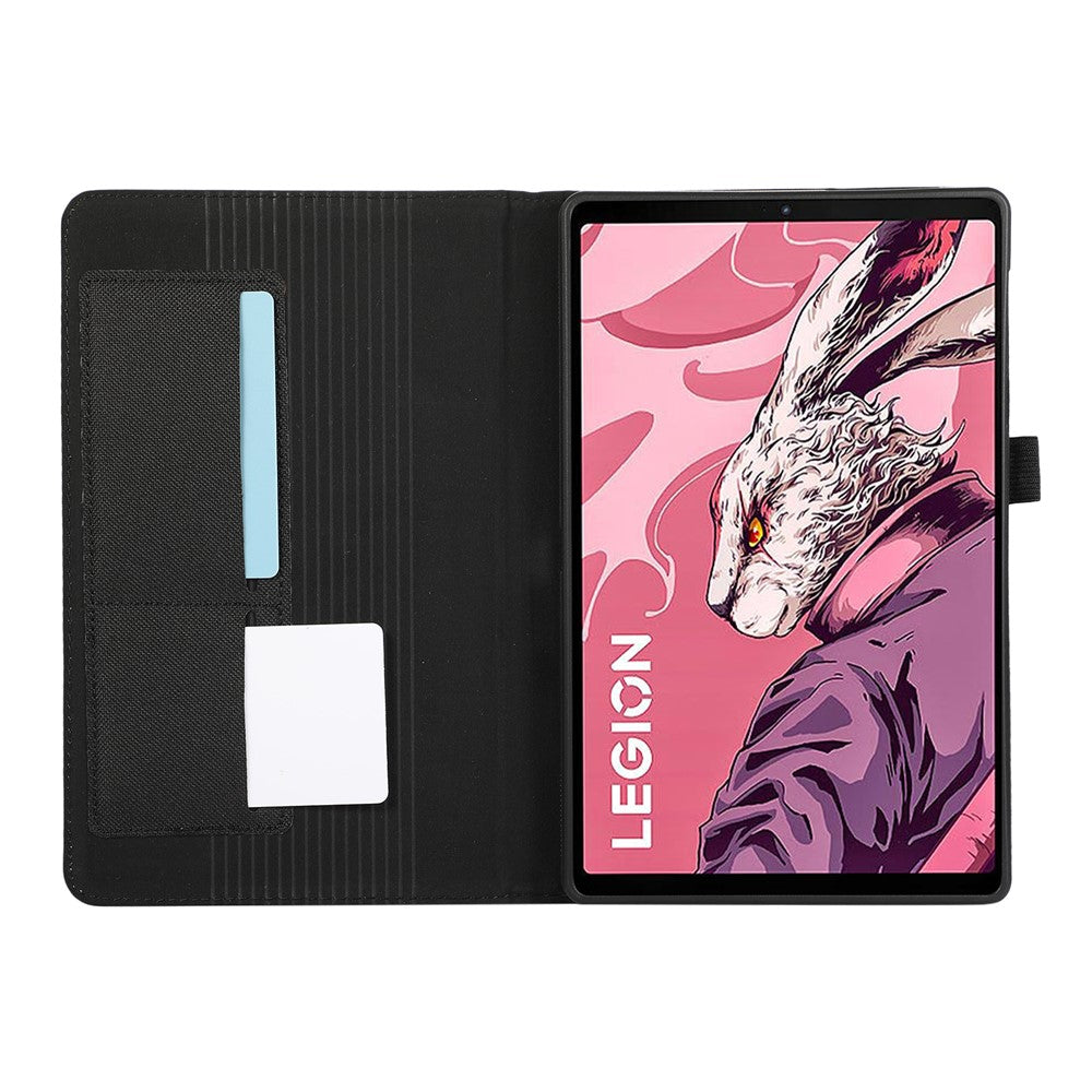 For Lenovo Legion Y700 Gen 4 Case with Stand Card Holder Cloth Texture Leather Tablet Cover - Black
