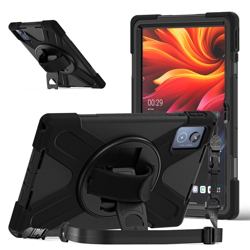 For Lenovo Tab K11 Plus / Zhaoyang K11 B352FU, TB230XC Kickstand Case TPU PC Silicone Tablet Cover with Shoulder Strap - Black
