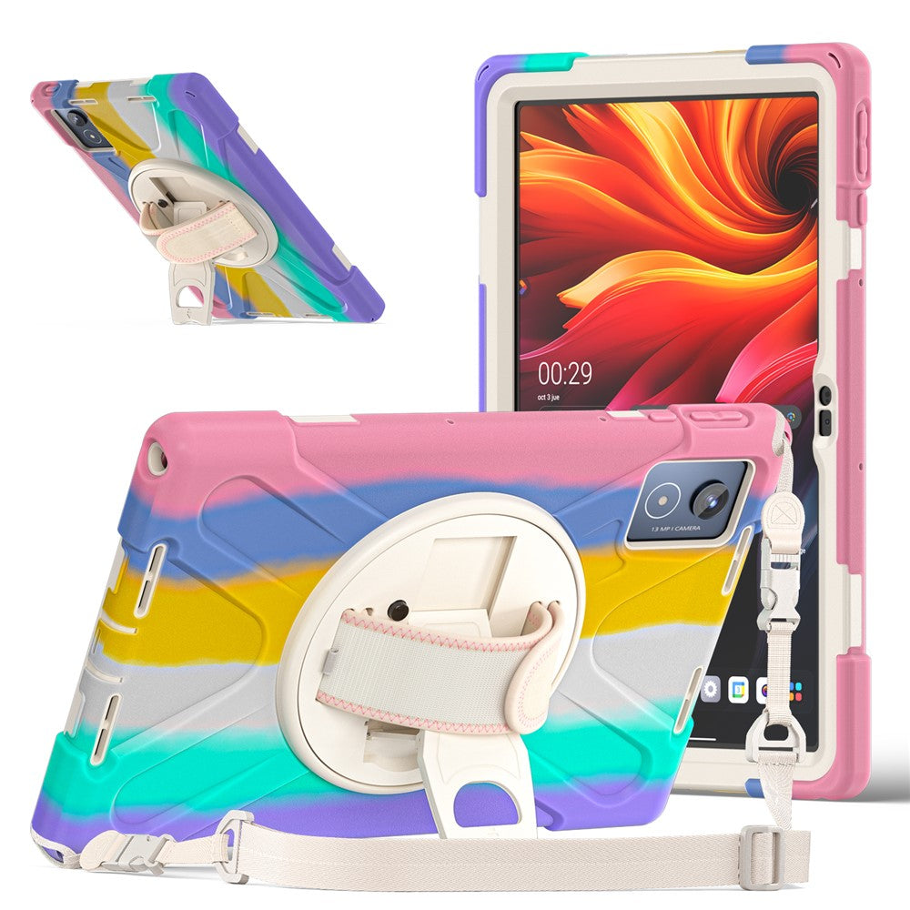 For Lenovo Tab K11 Plus / Zhaoyang K11 B352FU, TB230XC Kickstand Case TPU PC Silicone Tablet Cover with Shoulder Strap - Colorful Pink