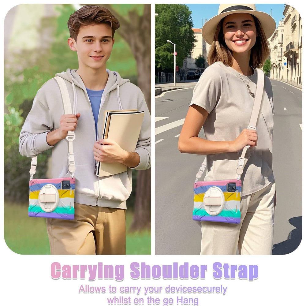 For Lenovo Tab K11 Plus / Zhaoyang K11 B352FU, TB230XC Kickstand Case TPU PC Silicone Tablet Cover with Shoulder Strap - Colorful Pink