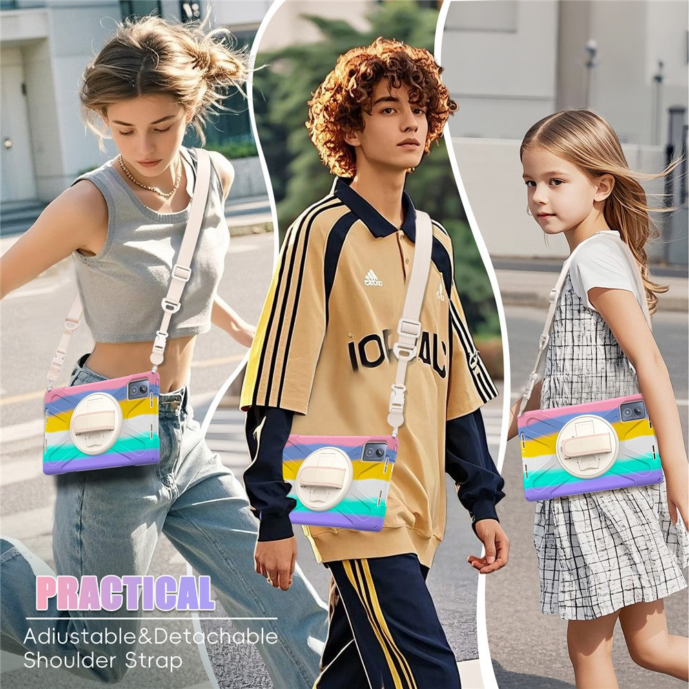 For Lenovo Tab K11 Plus / Zhaoyang K11 B352FU, TB230XC Kickstand Case TPU PC Silicone Tablet Cover with Shoulder Strap - Colorful Pink