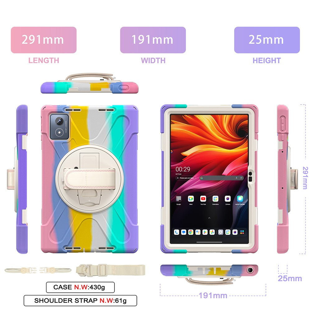 For Lenovo Tab K11 Plus / Zhaoyang K11 B352FU, TB230XC Kickstand Case TPU PC Silicone Tablet Cover with Shoulder Strap - Colorful Pink