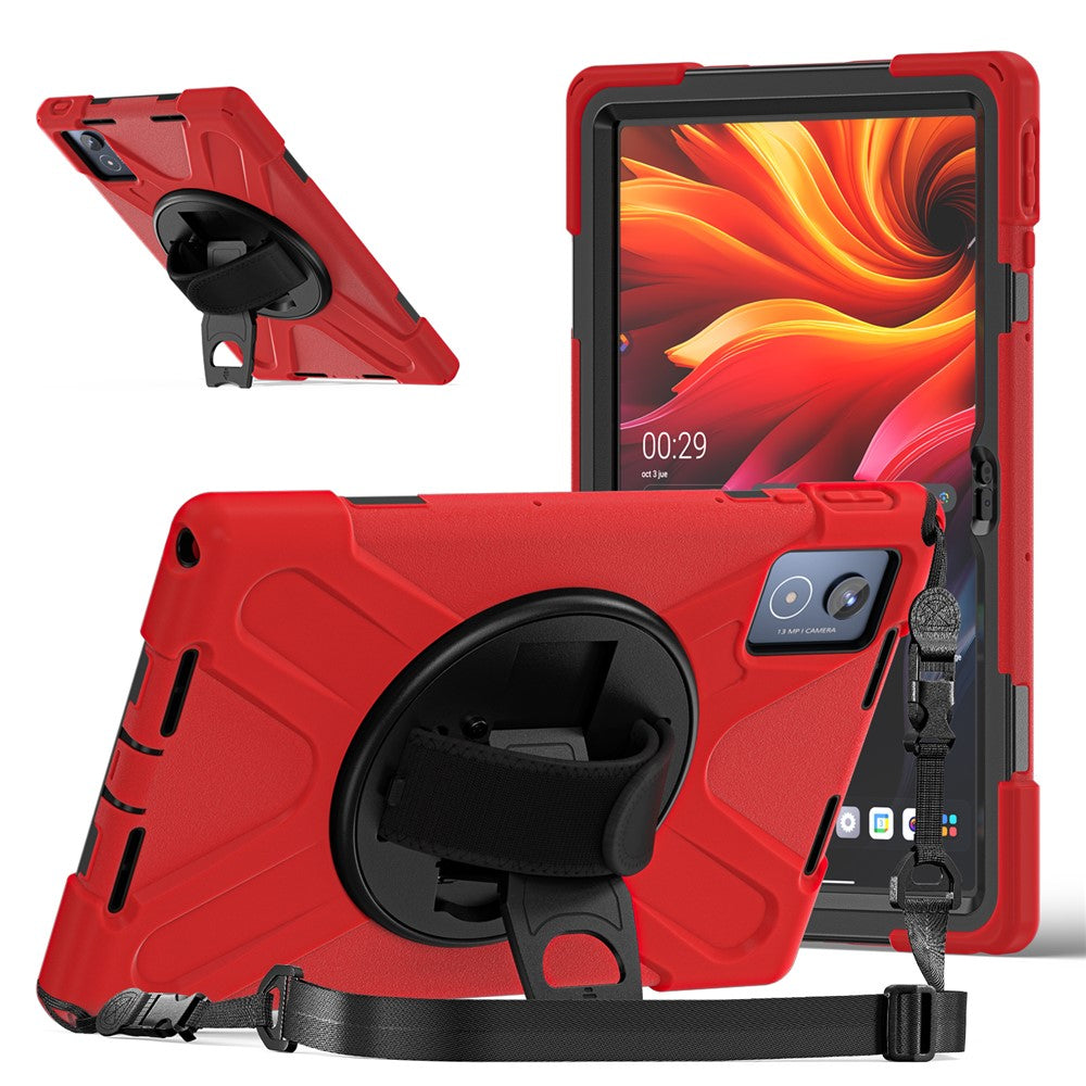For Lenovo Tab K11 Plus / Zhaoyang K11 B352FU, TB230XC Kickstand Case TPU PC Silicone Tablet Cover with Shoulder Strap - Red