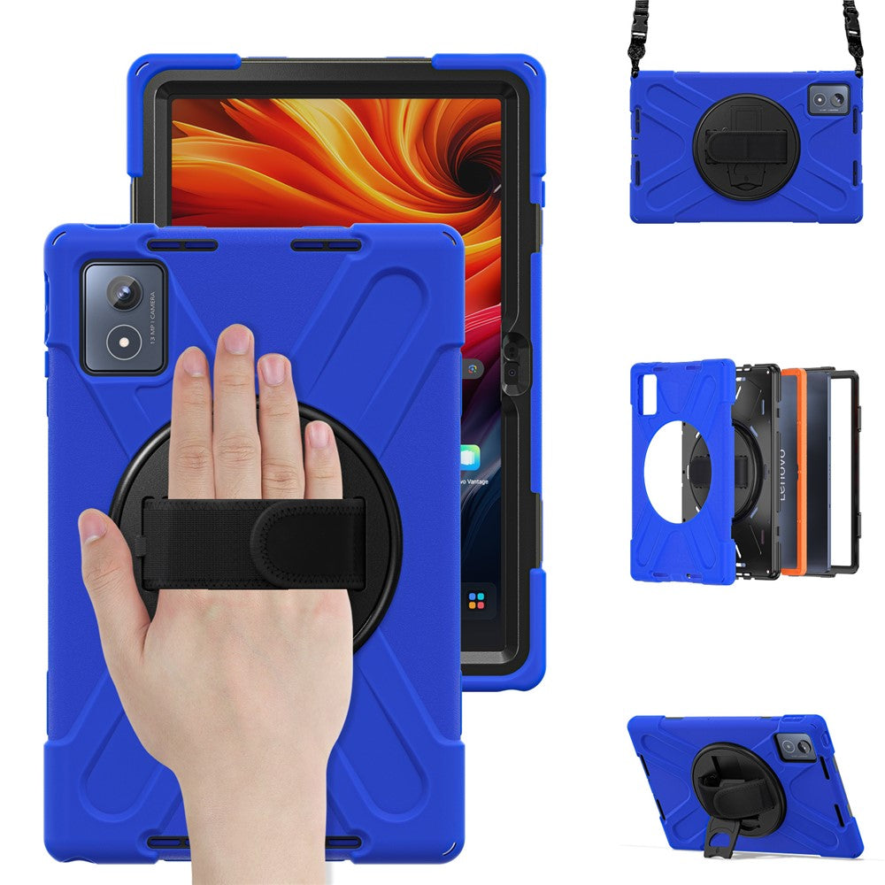 For Lenovo Tab K11 Plus / Zhaoyang K11 B352FU, TB230XC Kickstand Case TPU PC Silicone Tablet Cover with Shoulder Strap - Blue