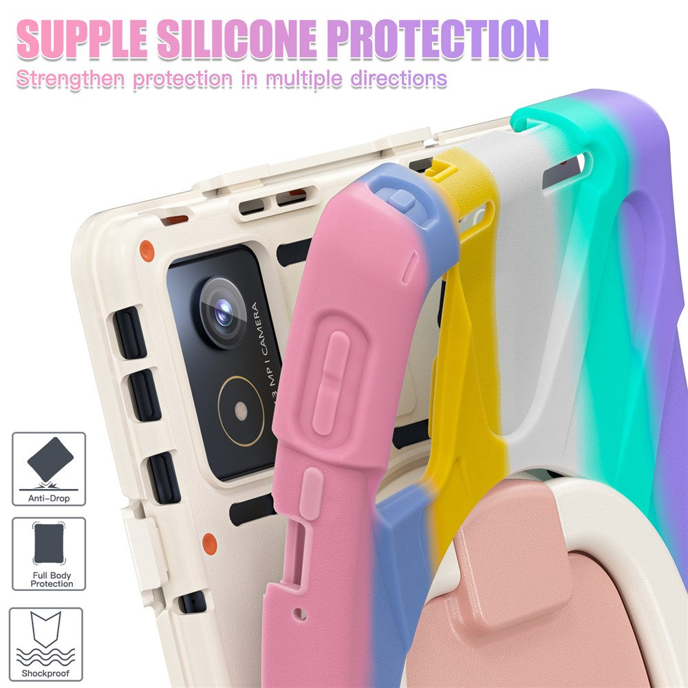 For Lenovo Tab K11 Plus / Zhaoyang K11 B352FU, TB230XC Case TPU + PC + Silicone Tablet Cover Kickstand - Colorful Pink