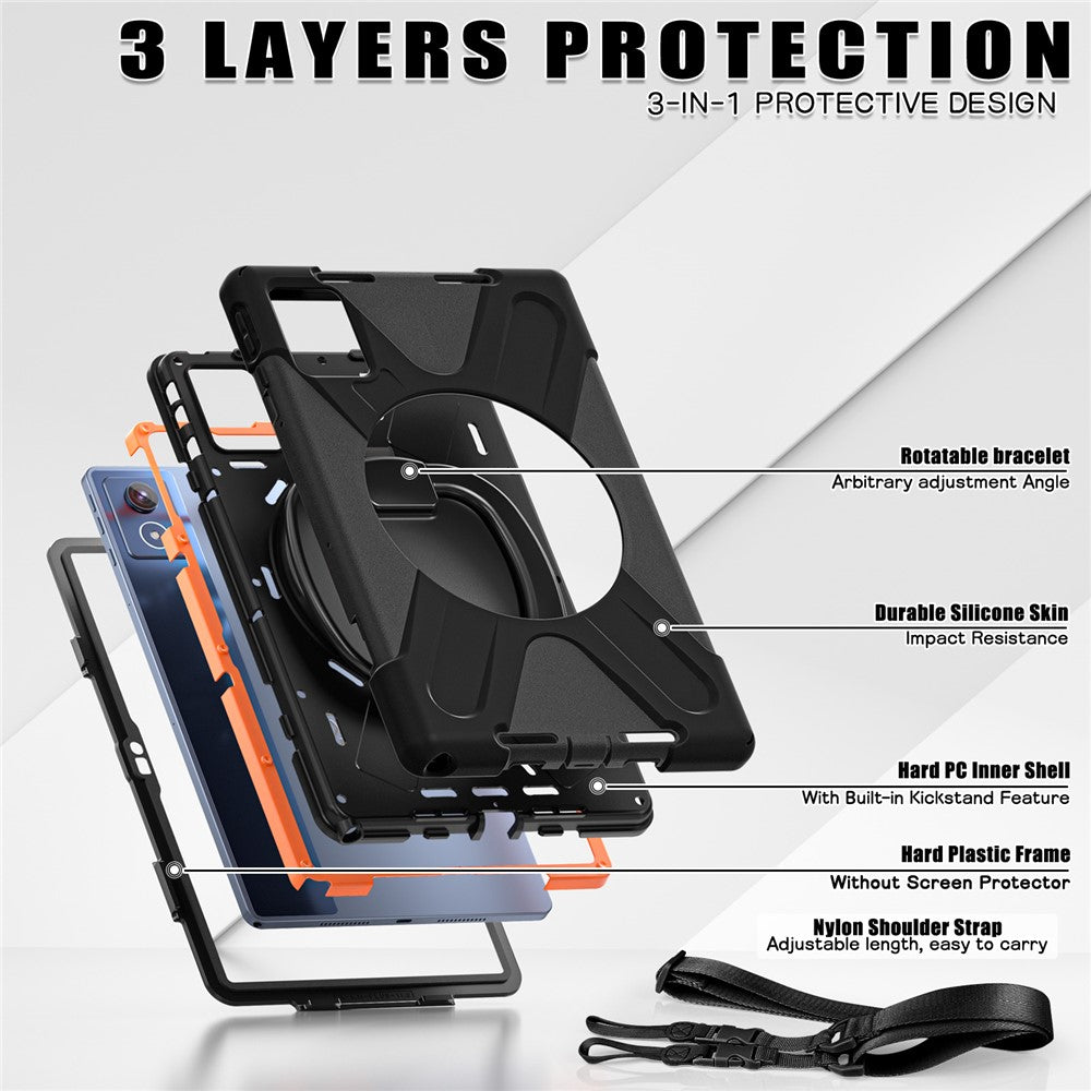 For Lenovo Tab K11 Plus / Zhaoyang K11 B352FU, TB230XC Case with Shoulder Strap TPU + PC + Silicone Kickstand Tablet Cover - Black