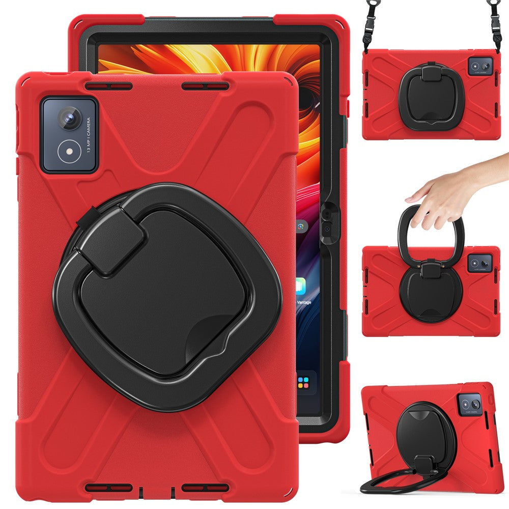 For Lenovo Tab K11 Plus / Zhaoyang K11 B352FU, TB230XC Case with Shoulder Strap TPU + PC + Silicone Kickstand Tablet Cover - Red