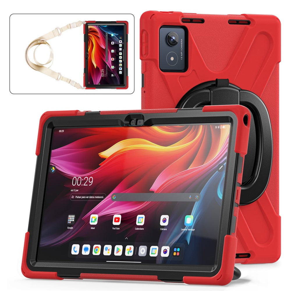 For Lenovo Tab K11 Plus / Zhaoyang K11 B352FU, TB230XC Case with Shoulder Strap TPU + PC + Silicone Kickstand Tablet Cover - Red