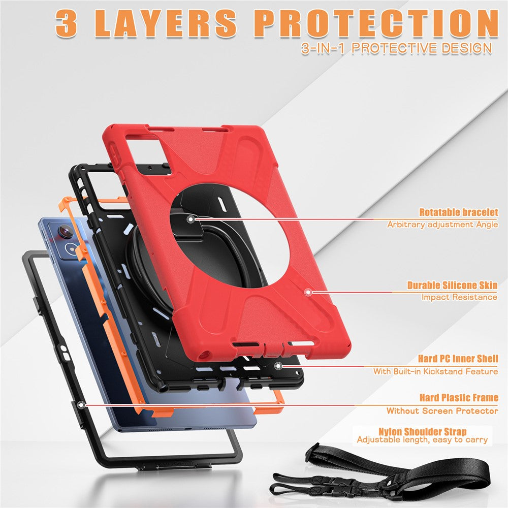For Lenovo Tab K11 Plus / Zhaoyang K11 B352FU, TB230XC Case with Shoulder Strap TPU + PC + Silicone Kickstand Tablet Cover - Red