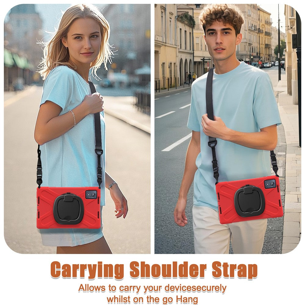 For Lenovo Tab K11 Plus / Zhaoyang K11 B352FU, TB230XC Case with Shoulder Strap TPU + PC + Silicone Kickstand Tablet Cover - Red
